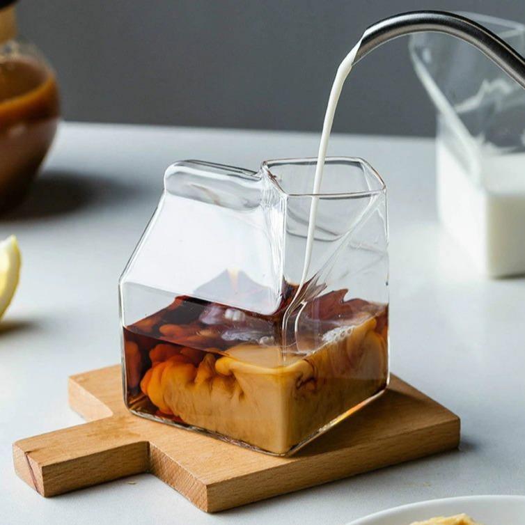 Compact Glass Milk Carton Mug