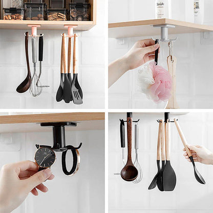 Under-Counter Rotating Kitchen Utensil Storage 6-Hook Organizer