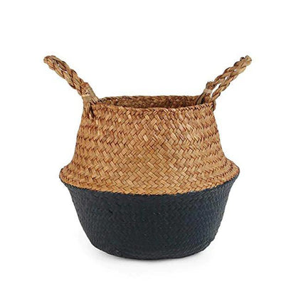 Artisan Rattan Planter or Storage Basket with Handles