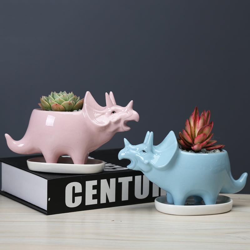 Adorable Dino Succulent Planter Pot with Drainage Tray