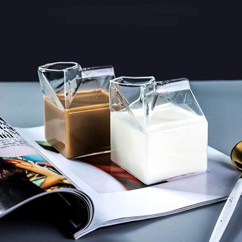 Compact Glass Milk Carton Mug