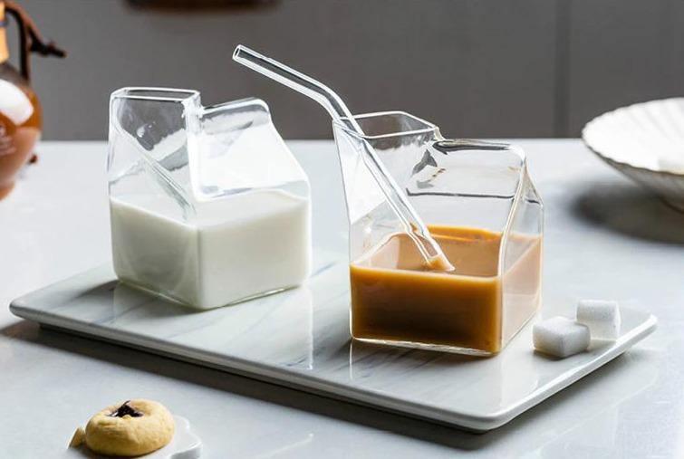 Compact Glass Milk Carton Mug
