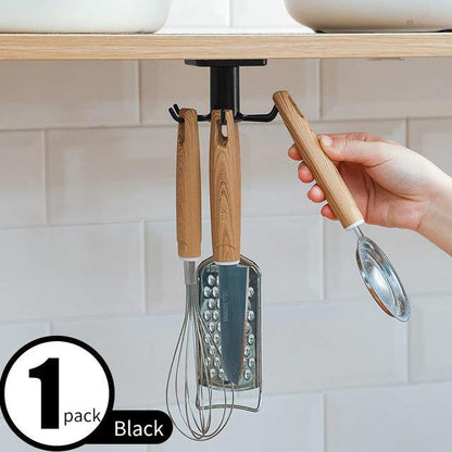 Under-Counter Rotating Kitchen Utensil Storage 6-Hook Organizer