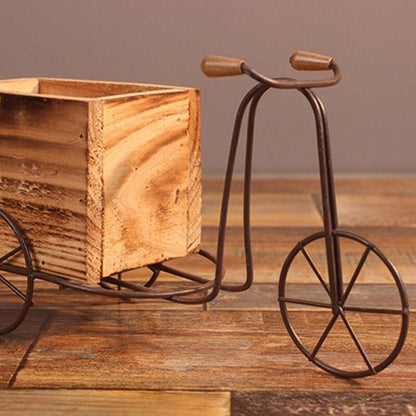 Wrought Iron Tricycle with Wooden Planter Stand