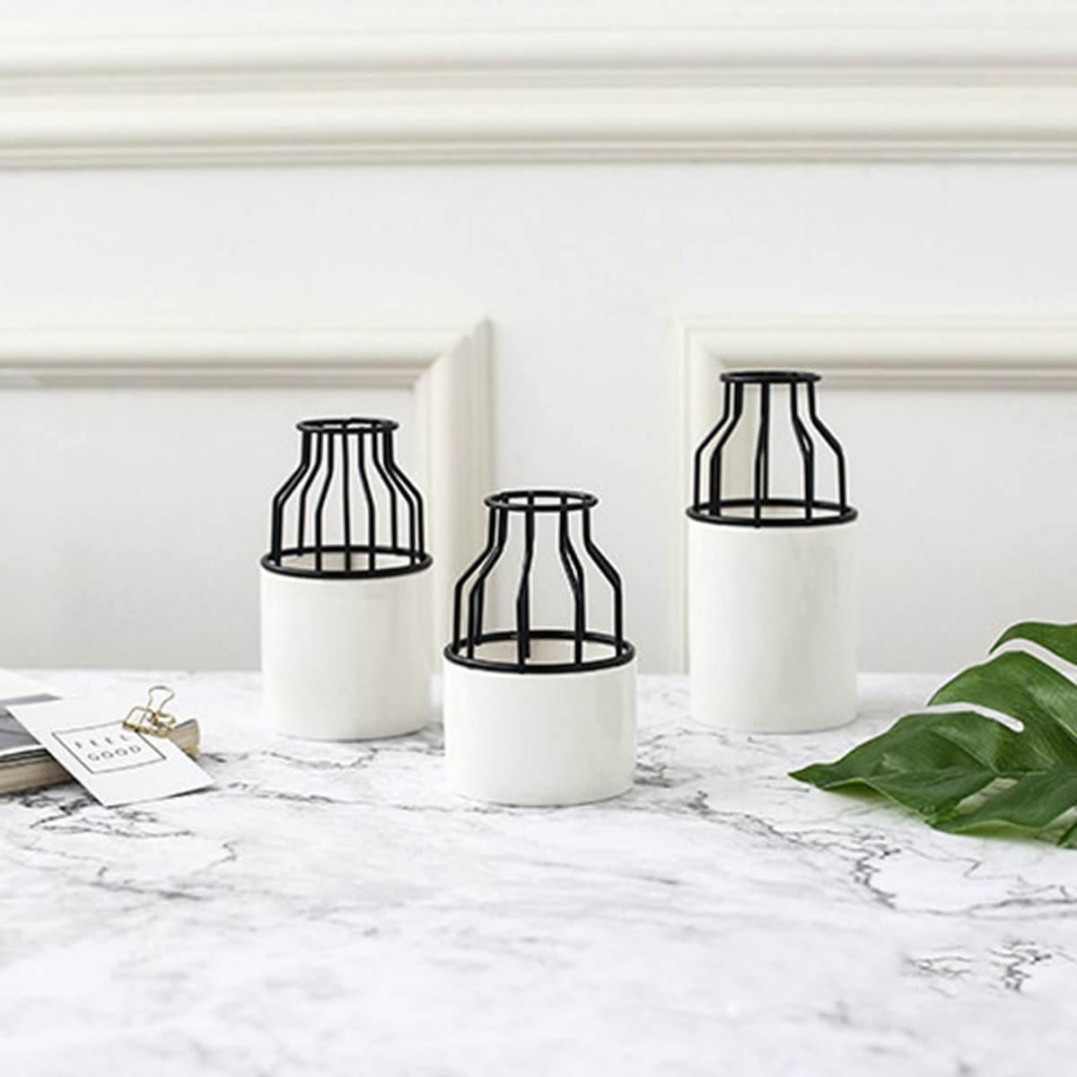 Iron and Ceramic Vase with Grated Design