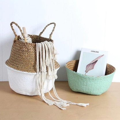 Artisan Rattan Planter or Storage Basket with Handles