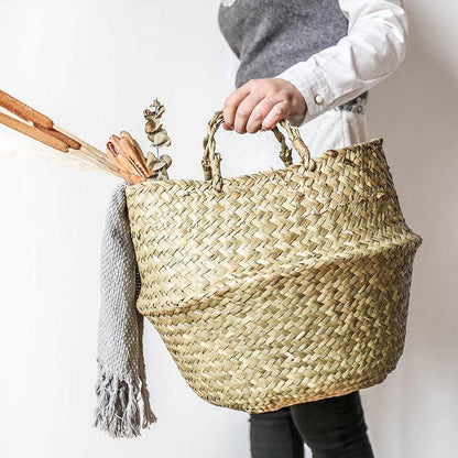 Artisan Rattan Planter or Storage Basket with Handles