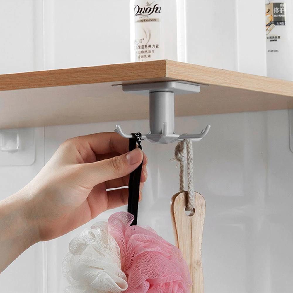 Under-Counter Rotating Kitchen Utensil Storage 6-Hook Organizer