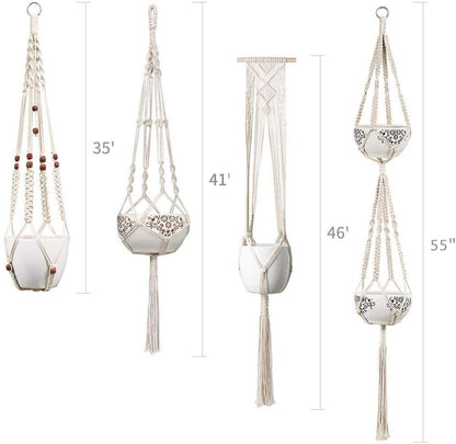 4-Piece Handcrafted Boho Macrame Plant Holder Set