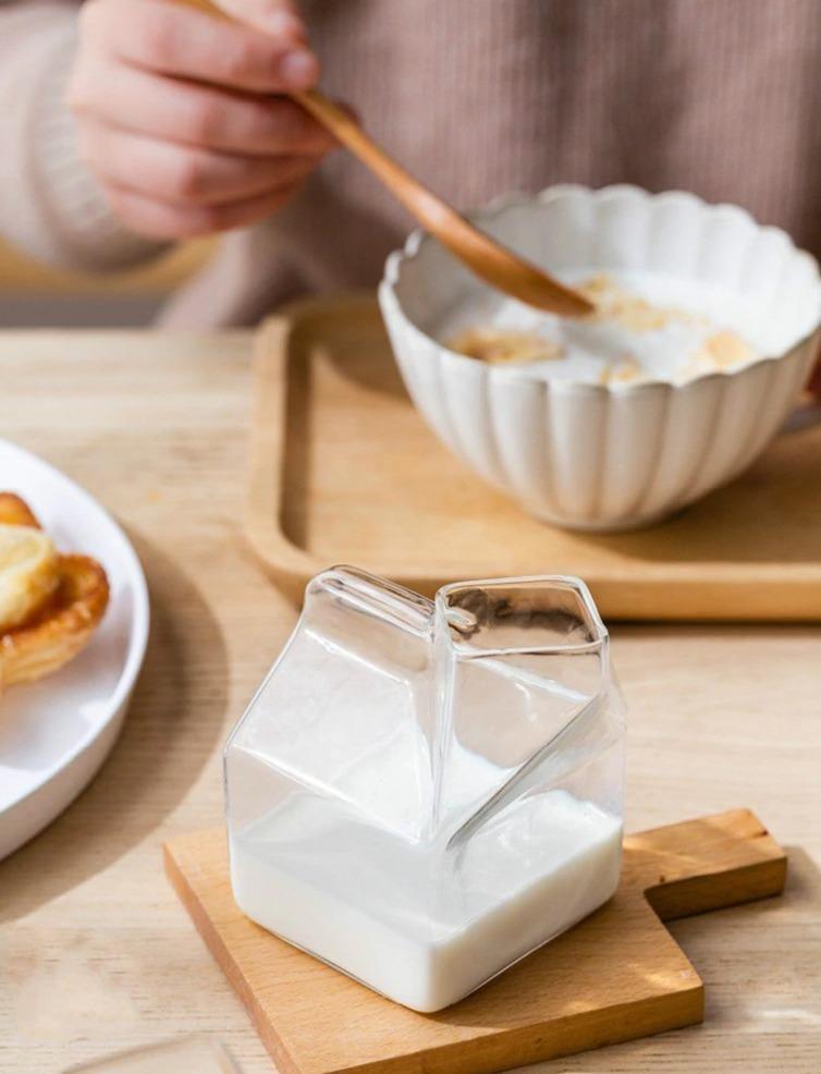 Compact Glass Milk Carton Mug