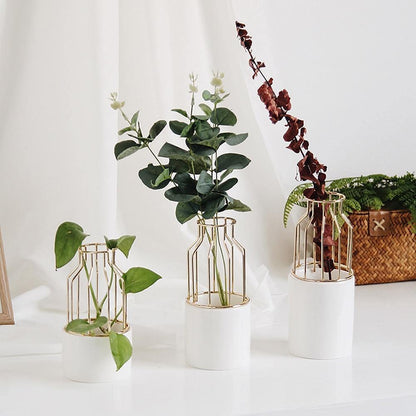 Iron and Ceramic Vase with Grated Design