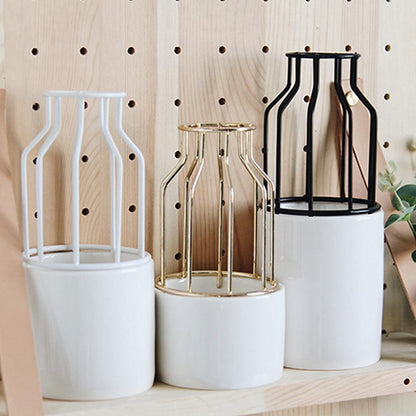 Iron and Ceramic Vase with Grated Design