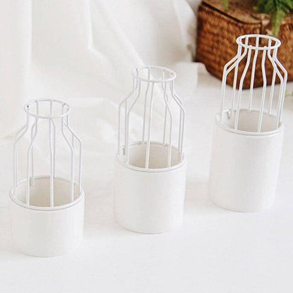 Iron and Ceramic Vase with Grated Design