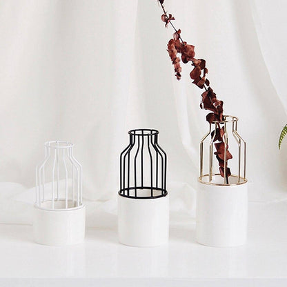 Iron and Ceramic Vase with Grated Design