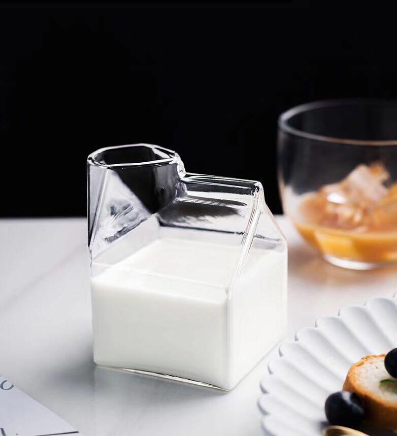 Compact Glass Milk Carton Mug