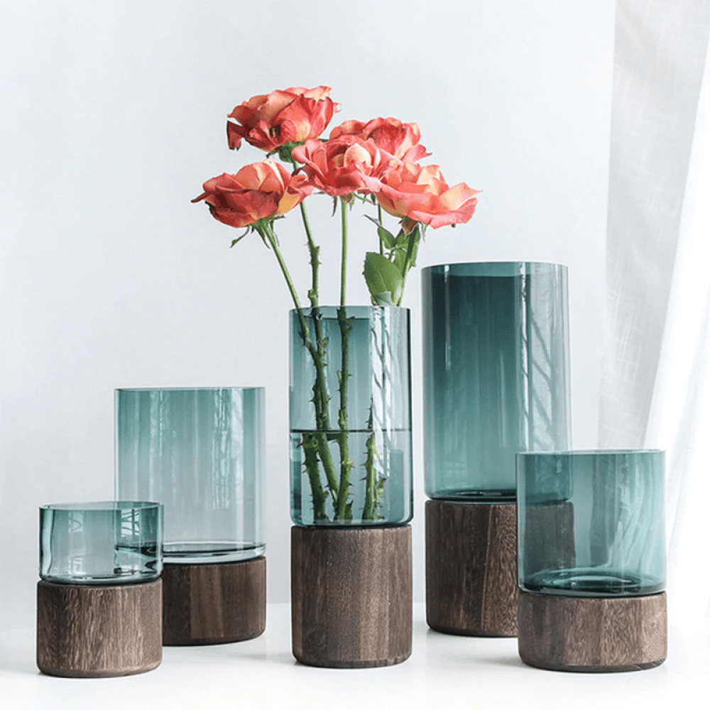 Tranquility Wooden Base Glass Vases