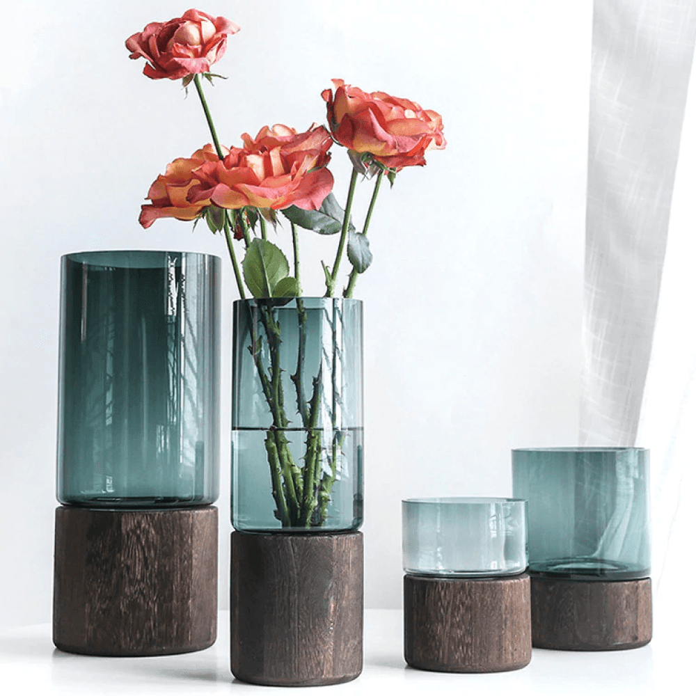 Tranquility Wooden Base Glass Vases