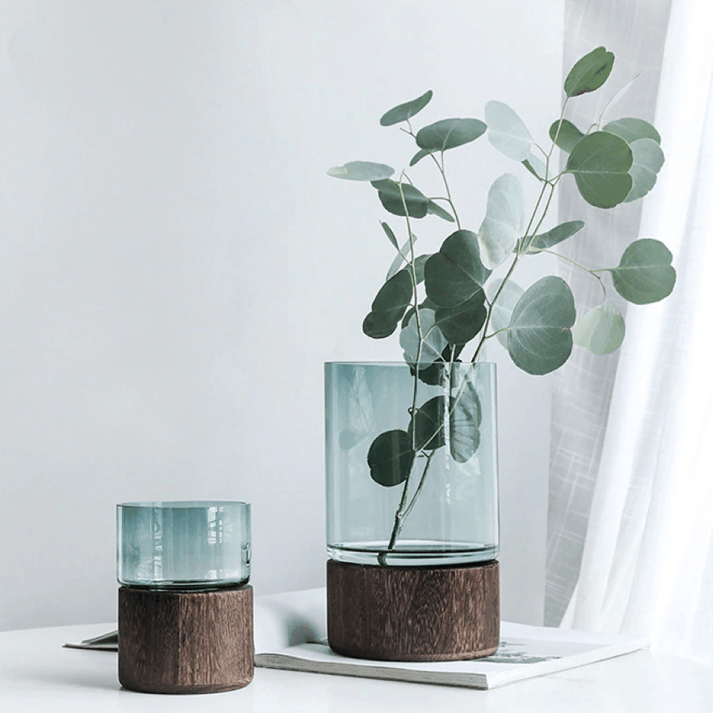 Tranquility Wooden Base Glass Vases