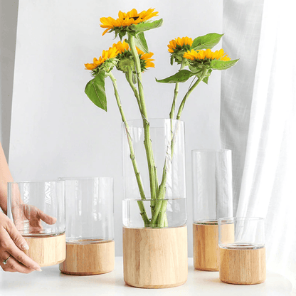 Tranquility Wooden Base Glass Vases