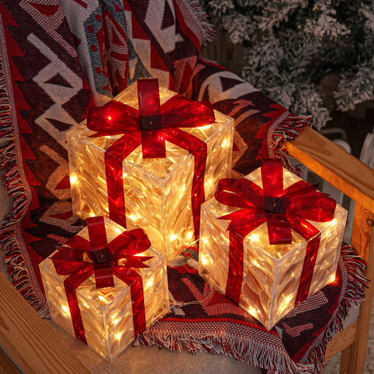 Holly Jolly Boxes™ - Set Of 3 Christmas Light Gift Boxes Decoration