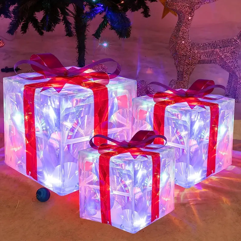 Holly Jolly Boxes™ - Set Of 3 Christmas Light Gift Boxes Decoration