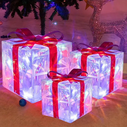 Holly Jolly Boxes™ - Set Of 3 Christmas Light Gift Boxes Decoration