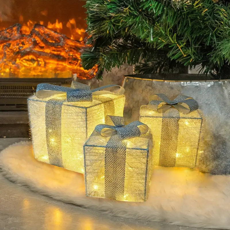 Holly Jolly Boxes™ - Set Of 3 Christmas Light Gift Boxes Decoration