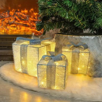 Holly Jolly Boxes™ - Set Of 3 Christmas Light Gift Boxes Decoration