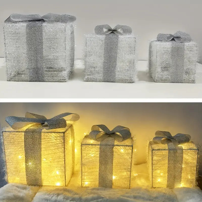 Holly Jolly Boxes™ - Set Of 3 Christmas Light Gift Boxes Decoration