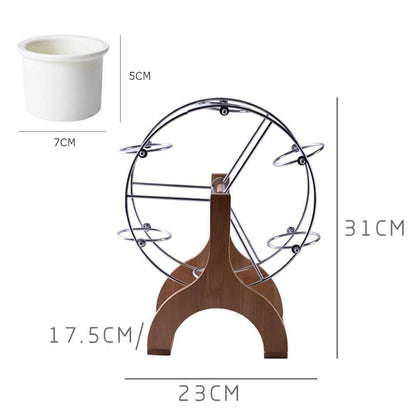 Wooden Carousel with Ceramic Succulent Planters