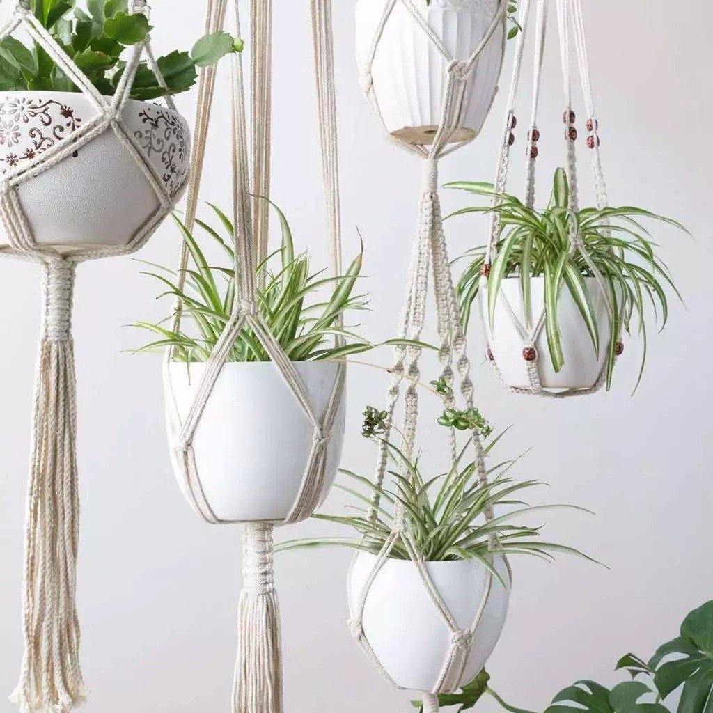 4-Piece Handcrafted Boho Macrame Plant Holder Set
