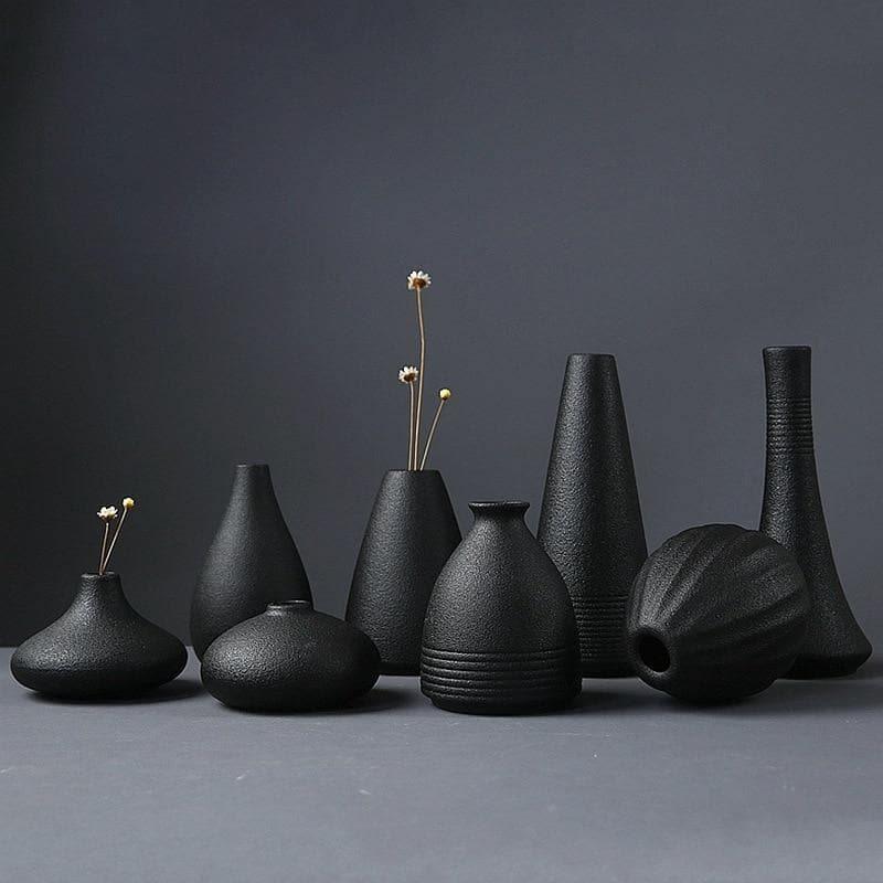 MidNight Black Textured Ceramic Vases