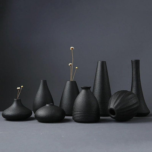 MidNight Black Textured Ceramic Vases
