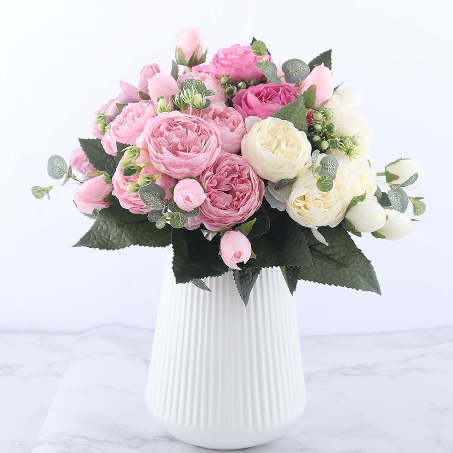 9-Piece Faux Silk Peonies Artificial Flowers