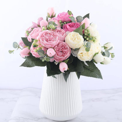 9-Piece Faux Silk Peonies Artificial Flowers