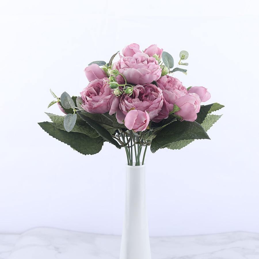 9-Piece Faux Silk Peonies Artificial Flowers