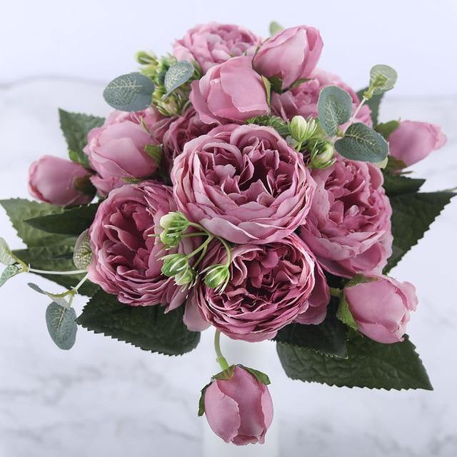 9-Piece Faux Silk Peonies Artificial Flowers