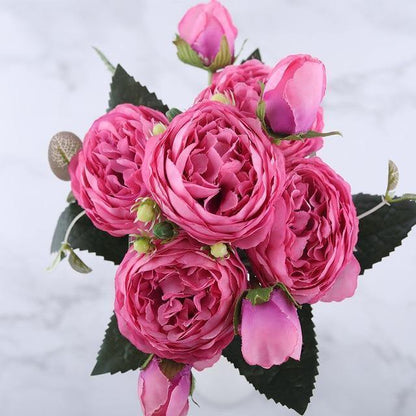 9-Piece Faux Silk Peonies Artificial Flowers