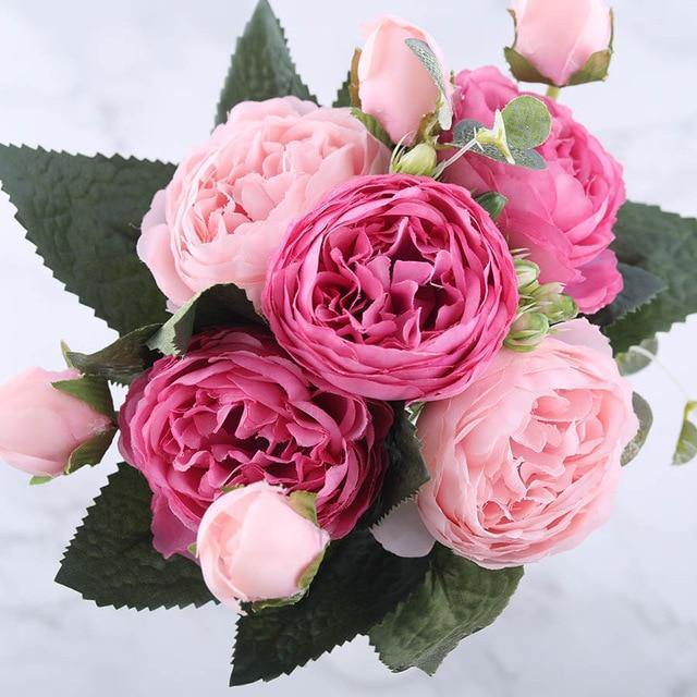 9-Piece Faux Silk Peonies Artificial Flowers