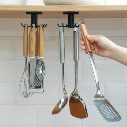 Under-Counter Rotating Kitchen Utensil Storage 6-Hook Organizer