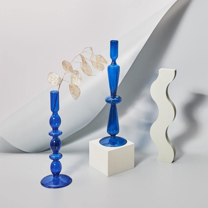 Azure Taper Glass Candle Holders