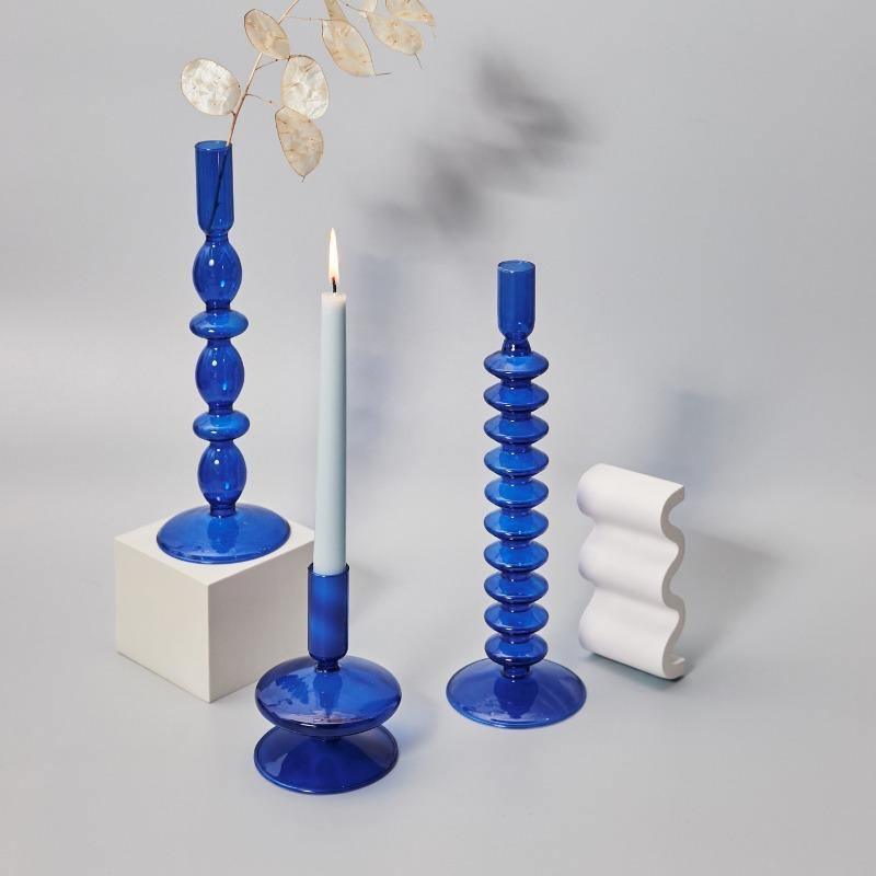 Azure Taper Glass Candle Holders