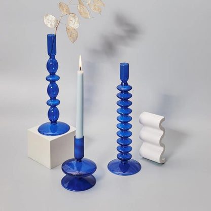 Azure Taper Glass Candle Holders