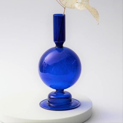 Azure Taper Glass Candle Holders