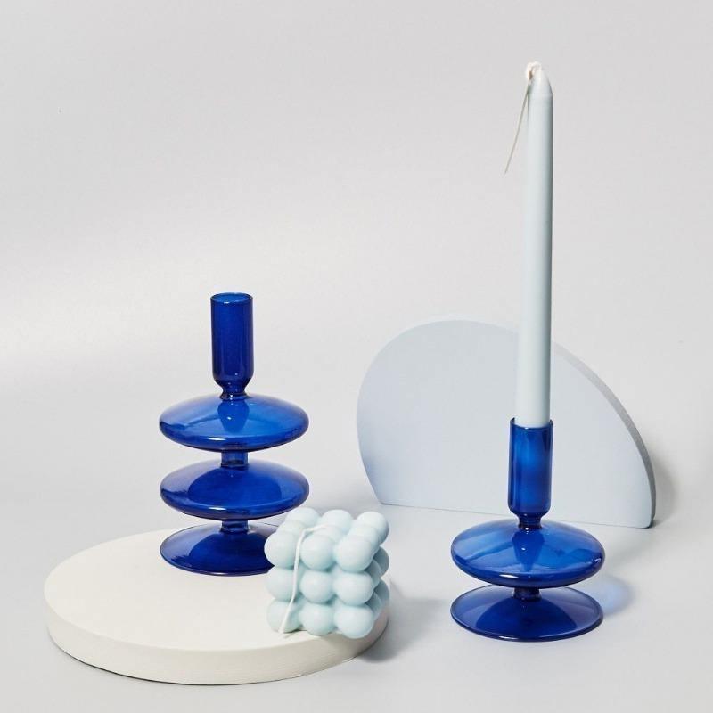 Azure Taper Glass Candle Holders