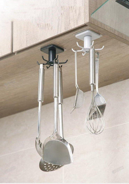 Under-Counter Rotating Kitchen Utensil Storage 6-Hook Organizer