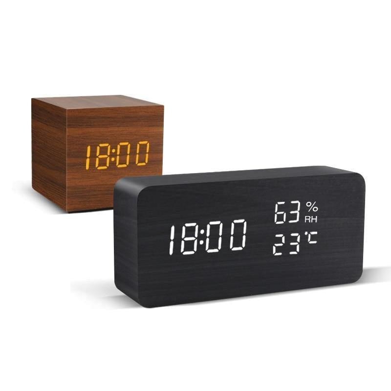 Wooden Block LED Alarm Clock