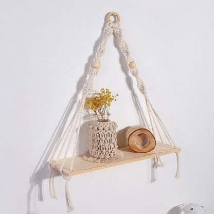 Handcrafted Macrame Rope Swing Timber Shelf