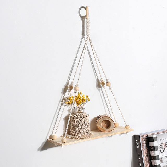 Handcrafted Macrame Rope Swing Timber Shelf