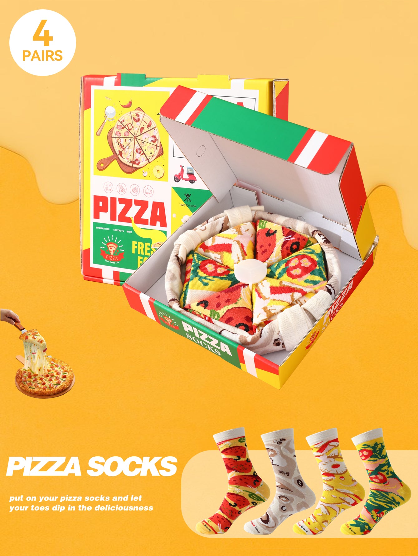 🍕 Pizza Socks Gift Box — 4 Pairs